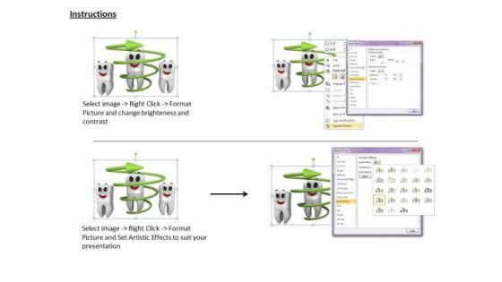 Stock Photo Three Teeths With One Under Green Arrow Shows Dental Health PowerPoint Slide