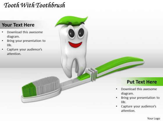 Stock Photo Tooth With Green Toothbrush Pwerpoint Slide