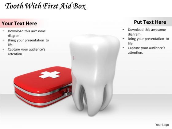Stock Photo Tooth With Red First Aid Box Pwerpoint Slide