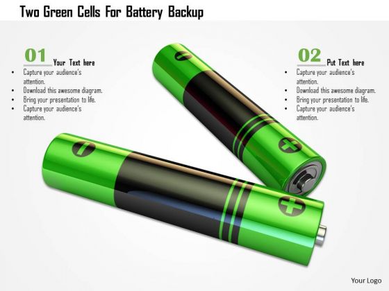Stock Photo Two Green Cells For Battery Backup PowerPoint Slide