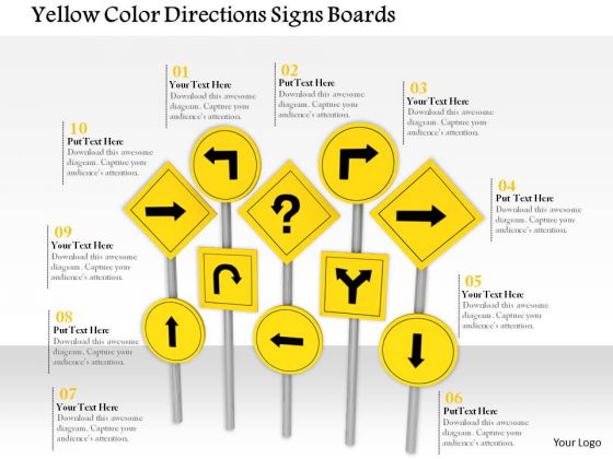 Stock Photo Yellow Color Directions Signs Boards PowerPoint Slide
