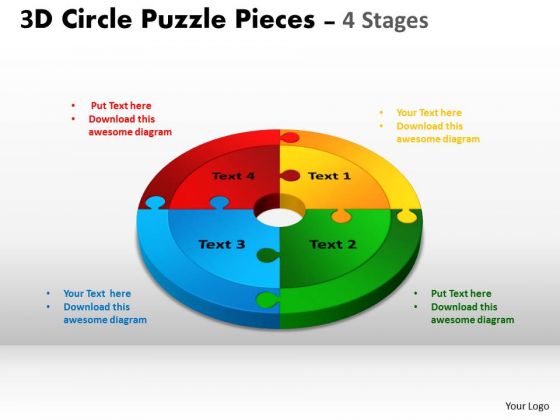Strategic Management 3d Circle Puzzle Diagram 4 Stages Consulting Diagram