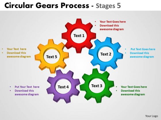 Strategic Management Circular Gears Process Stages 5 Business Diagram