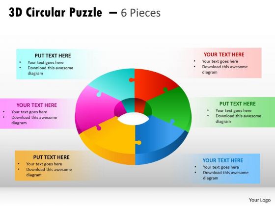 Strategy Diagram 3d Circular Puzzle Diagram 6 Pieces Ppt Business Framework Model