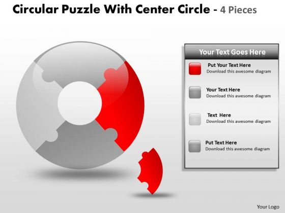 Strategy Diagram Circular Puzzle With Center Circle 4 Pieces Marketing Diagram