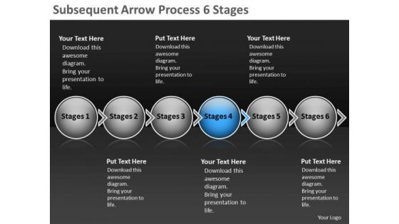 Subsequent Arrow Process 6 Stages Vision Flowchart Templates PowerPoint