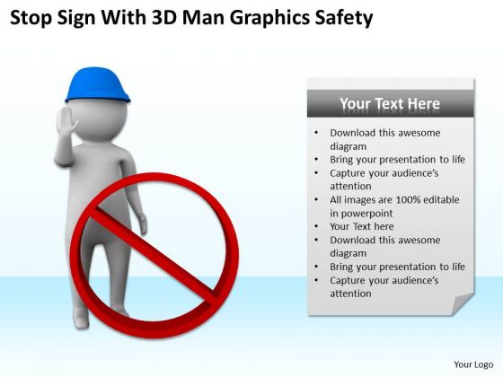 Successful Business Men Stop Sign With 3d Man Grahics Safety PowerPoint Slides
