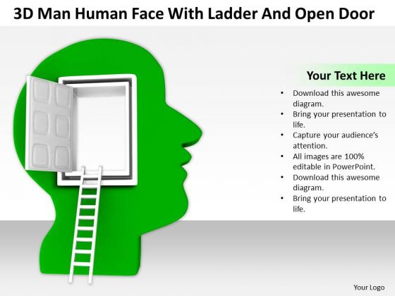 Successful Business People 3d Man Human Face With Ladder And Open Door PowerPoint Slides