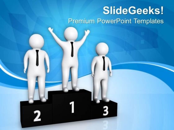 Successful Team On Winners Podium PowerPoint Templates Ppt Backgrounds For Slides 0713