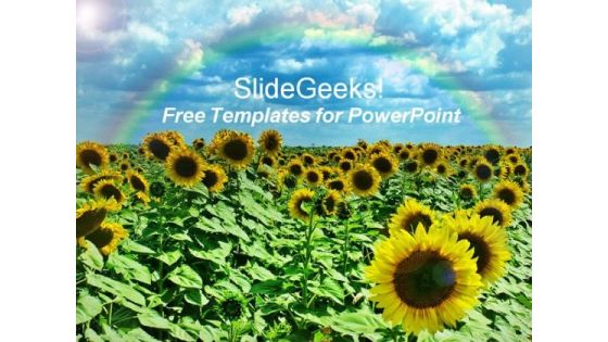 Beautiful Sunflower PowerPoint Template with Rainbow