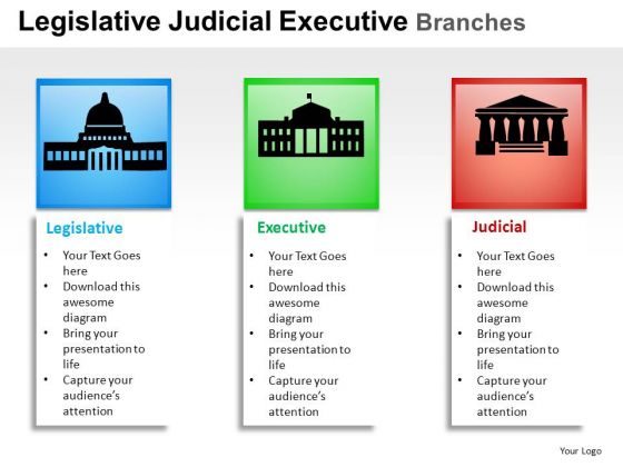 Supreme Legislative Judicial Executive Branches PowerPoint Slides And Ppt Template Diagrams