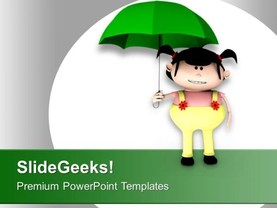 Sweet Girl Protected With Umbrella PowerPoint Templates Ppt Backgrounds For Slides 0713