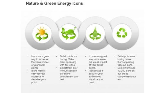 Symbols For Green Energy Production From Sun Water And Waste Ppt Slides Graphics