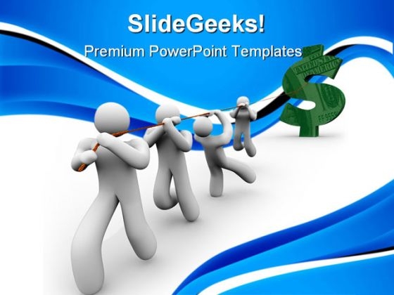 Team Pulling A Dollar Sign Leadership PowerPoint Themes And PowerPoint Slides 0811