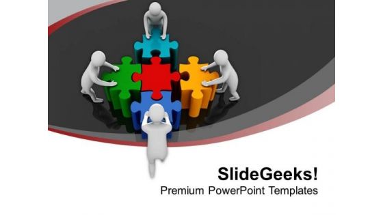 Team Pushing Colorful Puzzles Teamwork PowerPoint Templates Ppt Backgrounds For Slides 0213