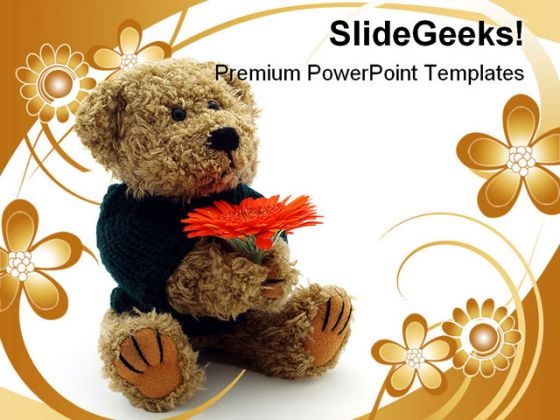 Teddy Bear With Flower Children PowerPoint Themes And PowerPoint Slides 0511