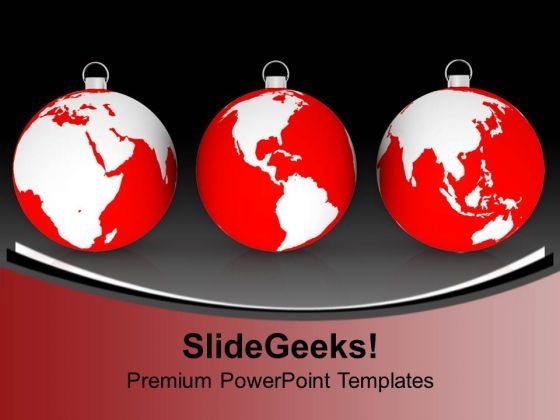Three Christmas Filigree With Earth Maps Globe PowerPoint Templates Ppt Backgrounds For Slides 1112