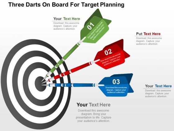 Three Darts On Board For Target Planning PowerPoint Template