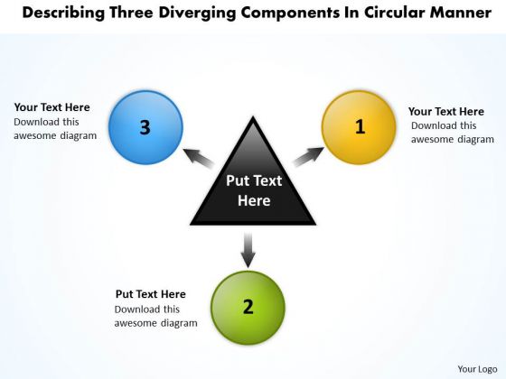 Three Diverging Components Circular Manner Relative Cycle Arrow Network PowerPoint Slides