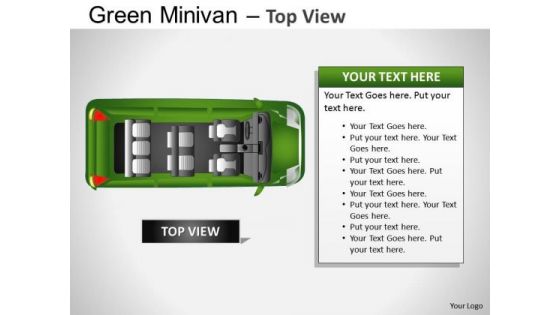 Three Green Minivan Top View PowerPoint Slides And Ppt Diagram Templates