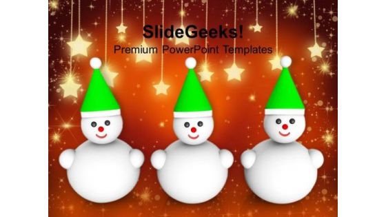 Three Snowman On Christmas Background PowerPoint Templates Ppt Backgrounds For Slides 1212