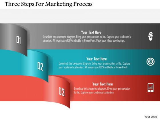 Three Steps For Marketing Process PowerPoint Template