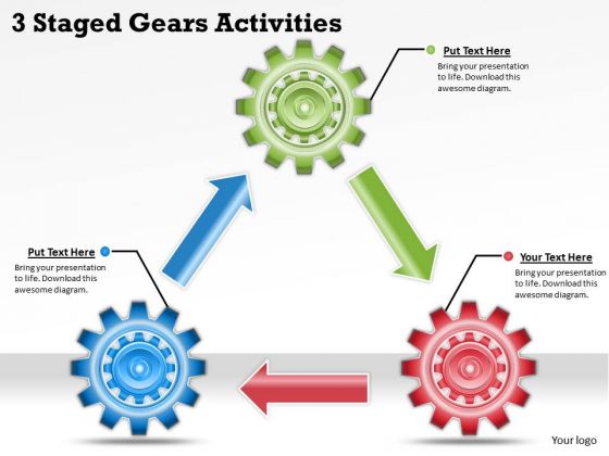 Timeline Ppt Template 3 Staged Gears Activities