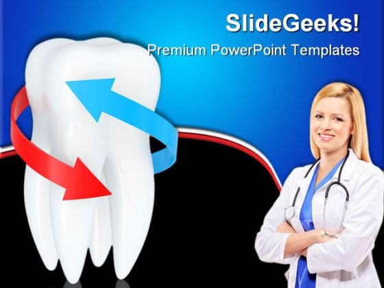 Tooth With Blue And Red Arrows Dental PowerPoint Templates And PowerPoint Backgrounds 0411