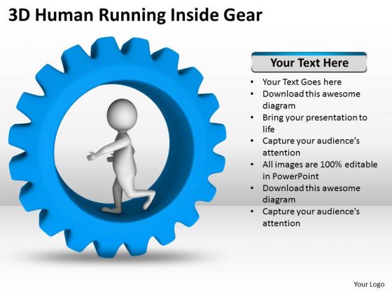 Top Business People 3d Human Running Inside Gear PowerPoint Slides