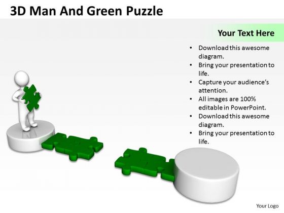 Top Business People 3d Man And Green Puzzle PowerPoint Slides