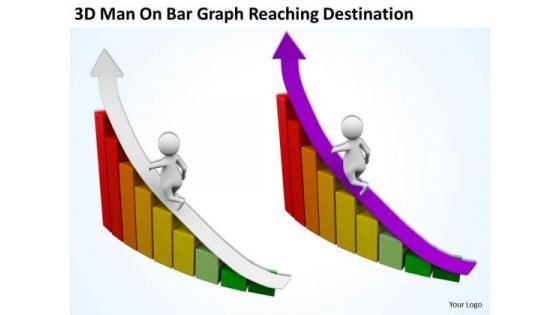 Top Business People 3d Man On Bar Graph Reaching Destination PowerPoint Slides