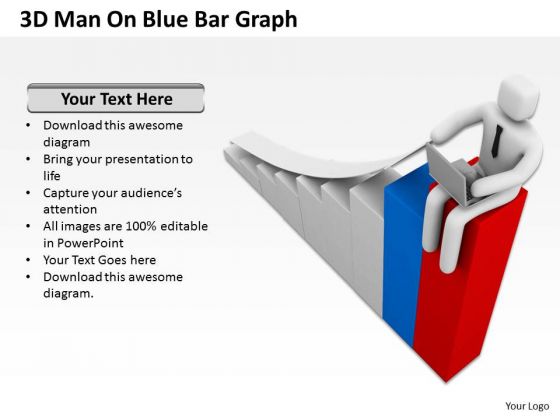 Top Business People 3d Man On Blue Bar Graph PowerPoint Slides
