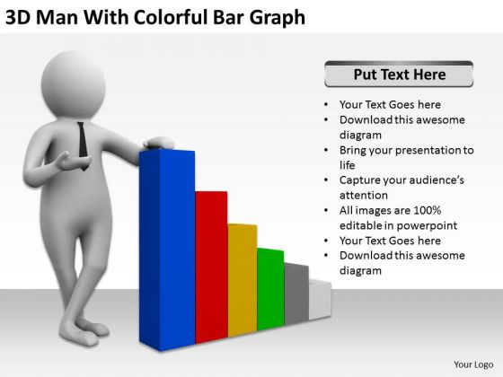 Top Business People 3d Man With Colorful Bar Graph PowerPoint Templates