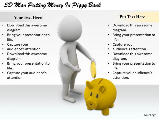 Total Marketing Concepts 3d Man Putting Money Piggy Bank Business