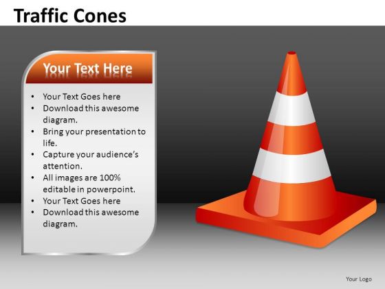 Traffic Cone With Text Box PowerPoint Templates Editable Ppt Slides