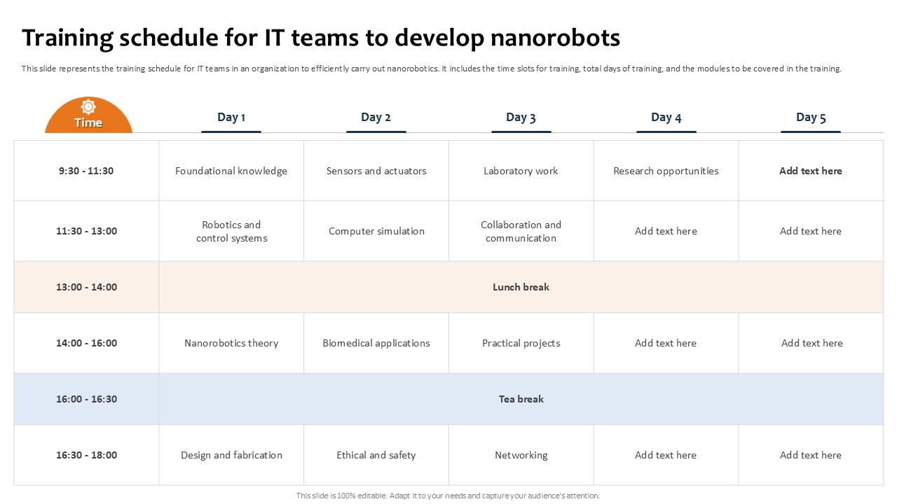 Training Schedule For It Teams Building The Future Of Robotic Ppt Slide