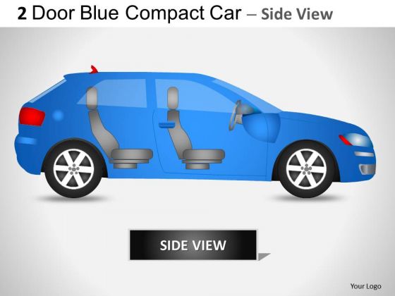 Transportation 2 Door Blue Car Side PowerPoint Slides And Ppt Diagram Templates