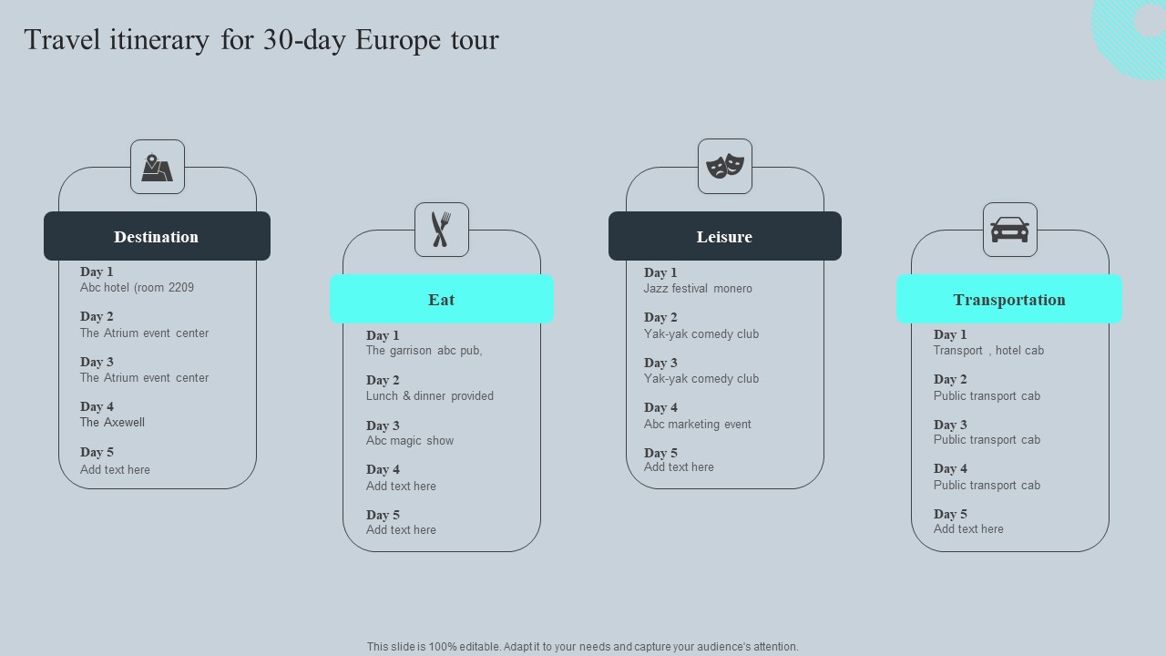 Travel Itinerary For 30 Day Europe Tour Tours And Travel Business Advertising Portrait Pdf