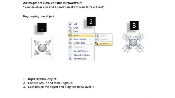 Triangle Boxes 4 Concepts Converging Model Circular Flow Network PowerPoint Templates