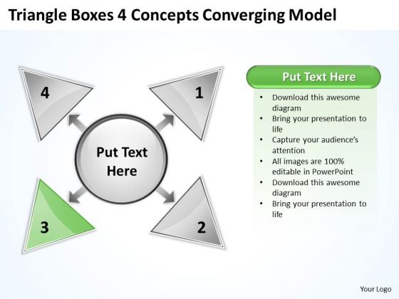 Triangle Boxes 4 Concepts Converging Model Ppt Relative Circular Arrow Network PowerPoint Slides