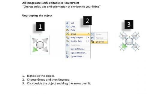 Triangle Boxes 4 Concepts Converging Model Ppt Relative Circular Arrow Network PowerPoint Slides