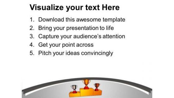 Trophies On Podium Winner Competition PowerPoint Templates Ppt Backgrounds For Slides 0213