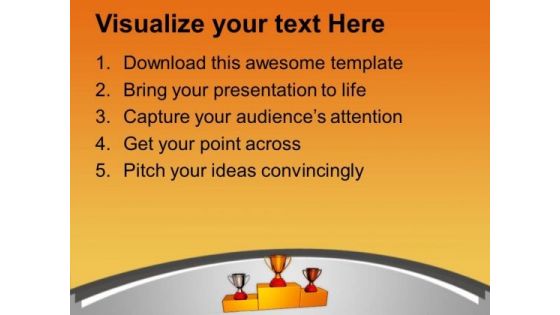 Trophies On Podium Winner Competition PowerPoint Templates Ppt Backgrounds For Slides 0213