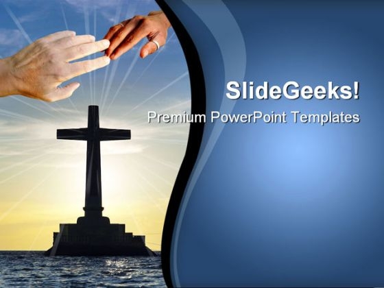 Tropical Sunset With Cross Religion PowerPoint Themes And PowerPoint Slides 0811