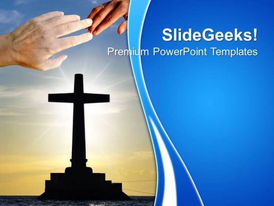 Tropical Sunset With Cross Sil Church PowerPoint Templates And PowerPoint Themes 0712