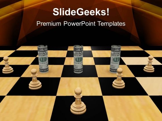Twisted Dollars And Chess Pieces Strategy PowerPoint Templates And PowerPoint Themes 1112