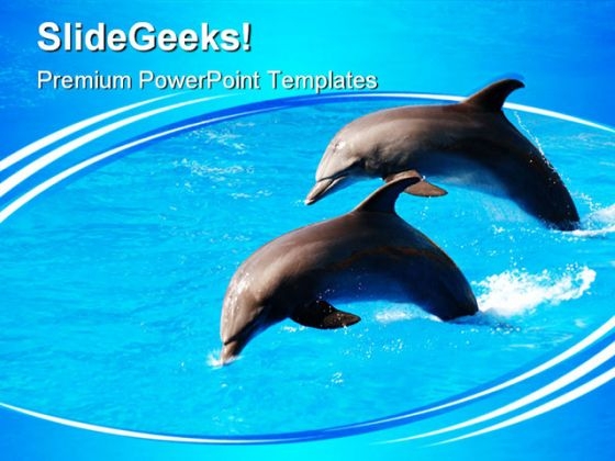 Two Dolphin Jumping Animals PowerPoint Themes And PowerPoint Slides 0411
