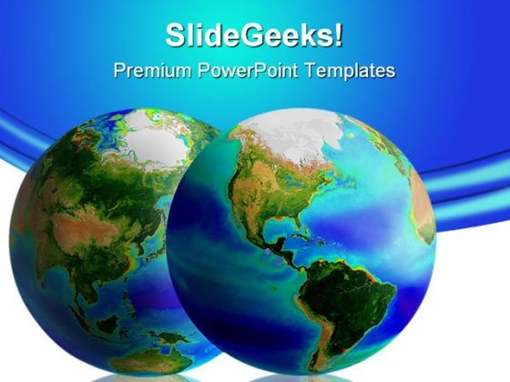 Two Earth Globes Global PowerPoint Template 1110