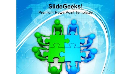 Two Teams Efforts Green Blue Puzzles Business PowerPoint Templates Ppt Backgrounds For Slides 0113