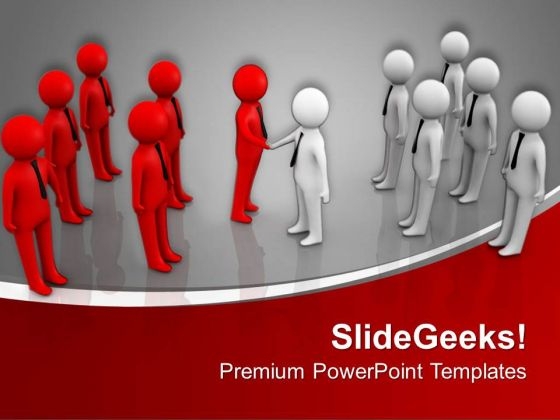Two Teams Shaking Hands Business Deal PowerPoint Templates Ppt Backgrounds For Slides 0313